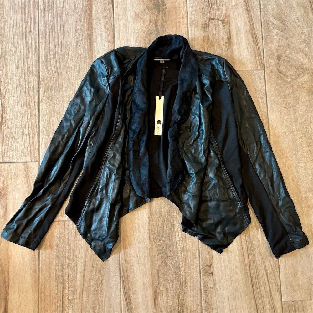 KUT from the Kloth Womens Jacket Size M Black Faux Leather Drape Open